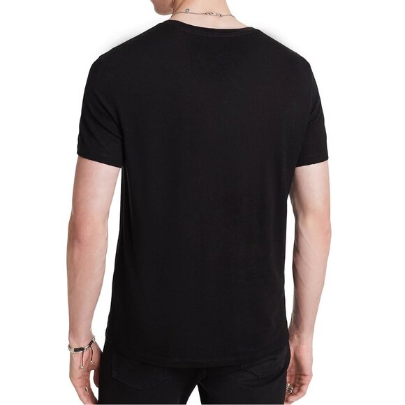 John Varvatos Men's Embellished Skull Embroidered Crew T-Shirt Linen Modal Black - Picture 3 of 6